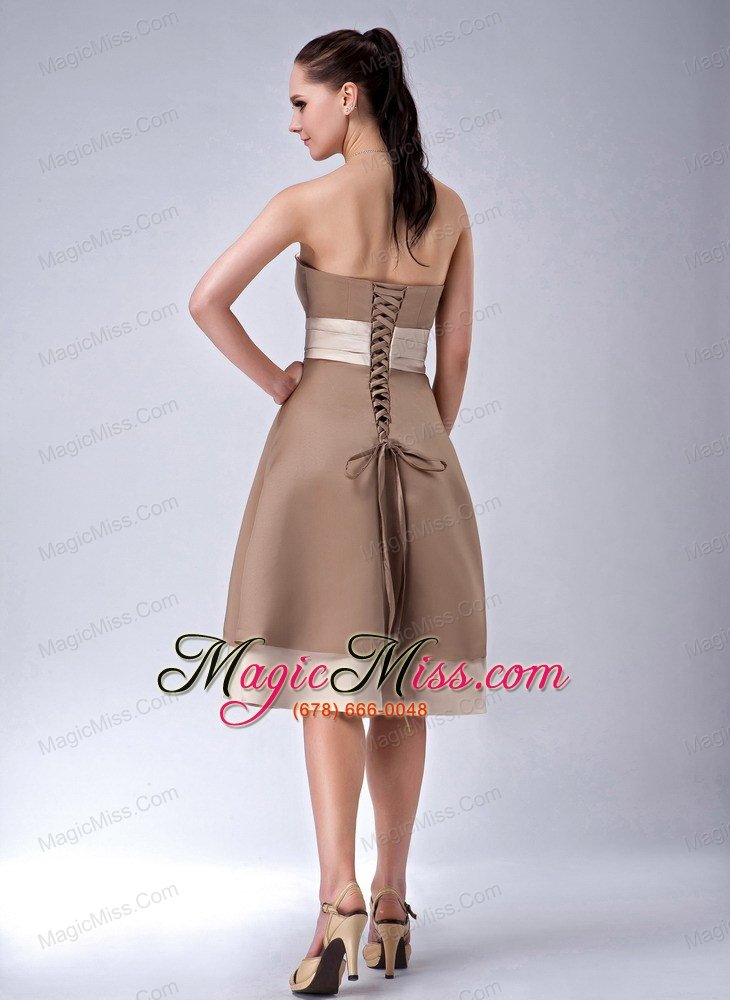 wholesale brand new brown empire strapless bridesmaid dress sash tea-length satin