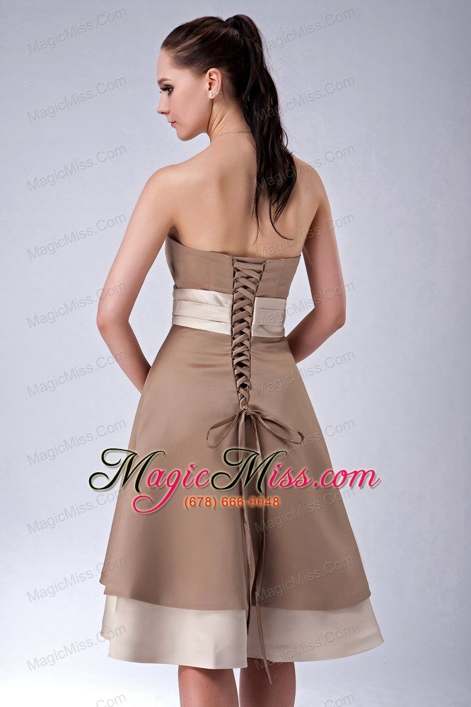 wholesale brand new brown empire strapless bridesmaid dress sash tea-length satin