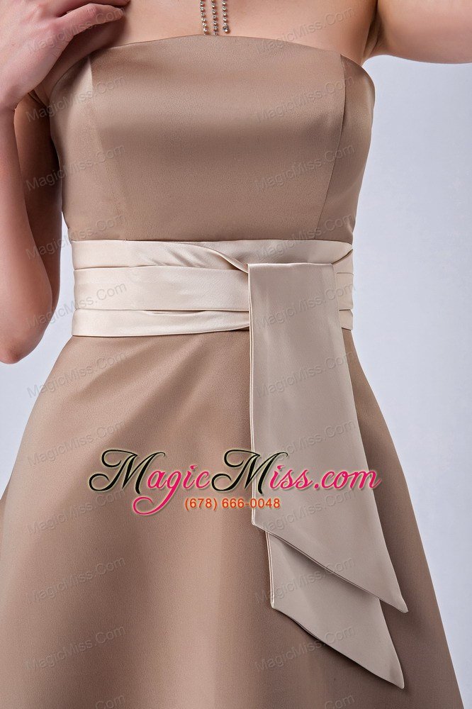 wholesale brand new brown empire strapless bridesmaid dress sash tea-length satin