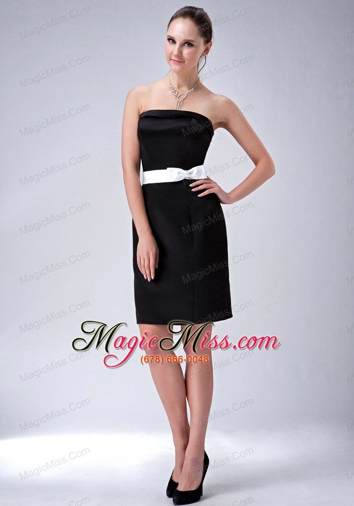 wholesale chic black column strapless bow bridesmaid dress mini-length satin