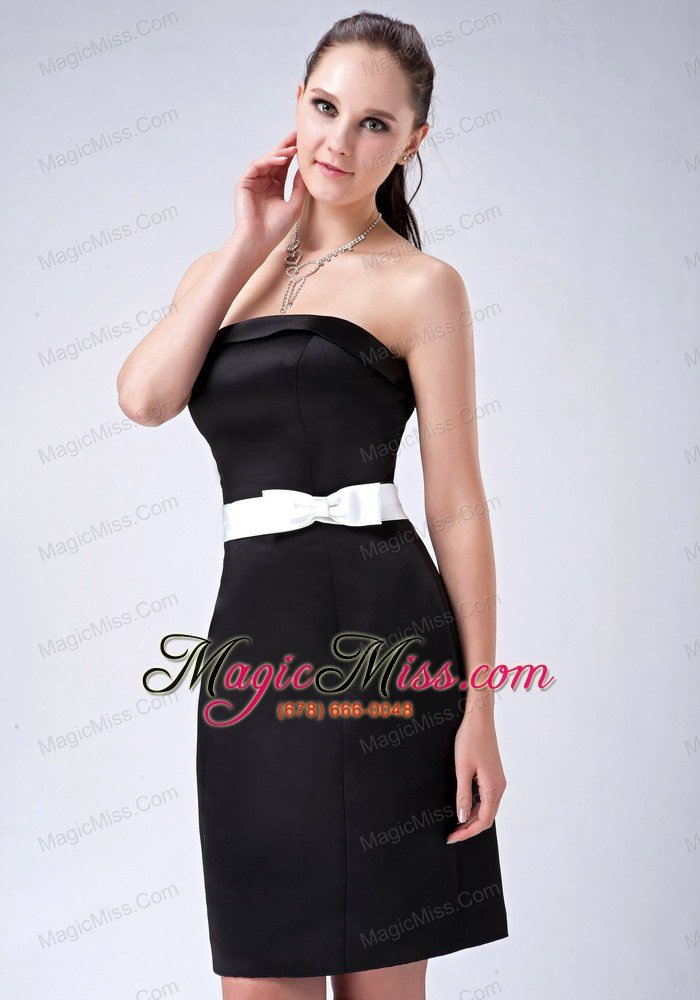 wholesale chic black column strapless bow bridesmaid dress mini-length satin