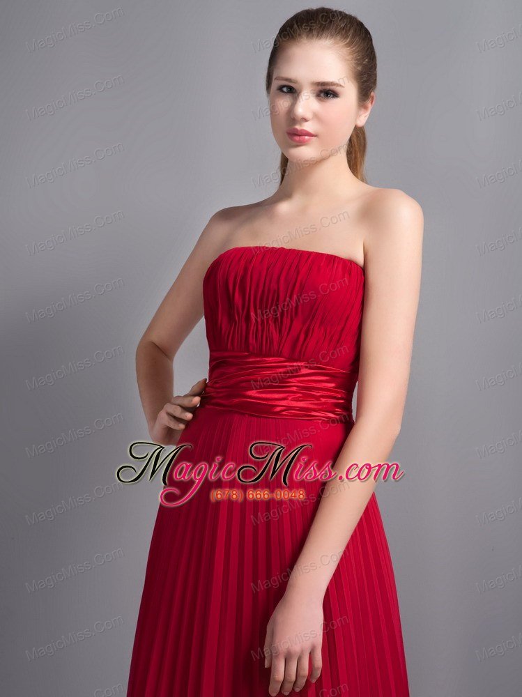 wholesale romantic red empire strapless bridesmaid dress chiffon pleat floor-length