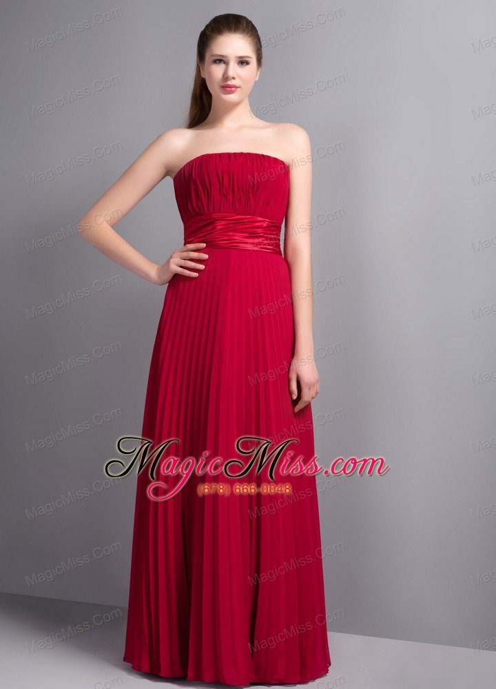 wholesale romantic red empire strapless bridesmaid dress chiffon pleat floor-length