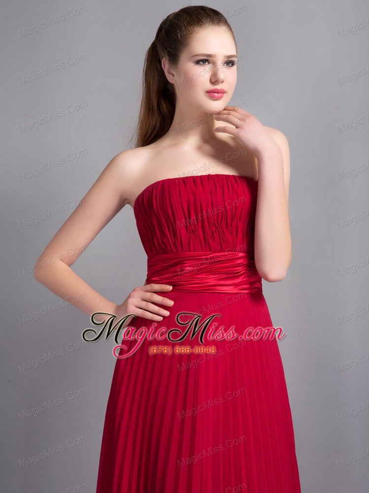 wholesale romantic red empire strapless bridesmaid dress chiffon pleat floor-length