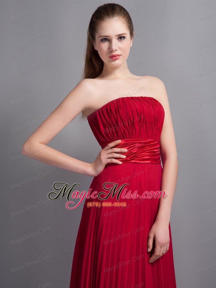 wholesale romantic red empire strapless bridesmaid dress chiffon pleat floor-length