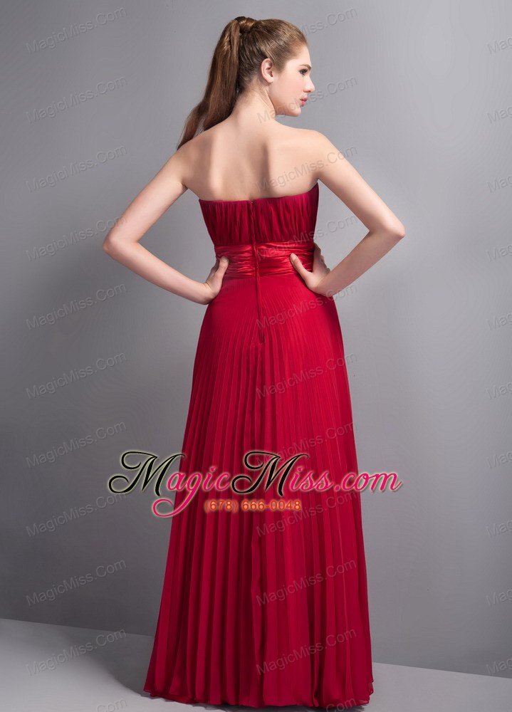 wholesale romantic red empire strapless bridesmaid dress chiffon pleat floor-length