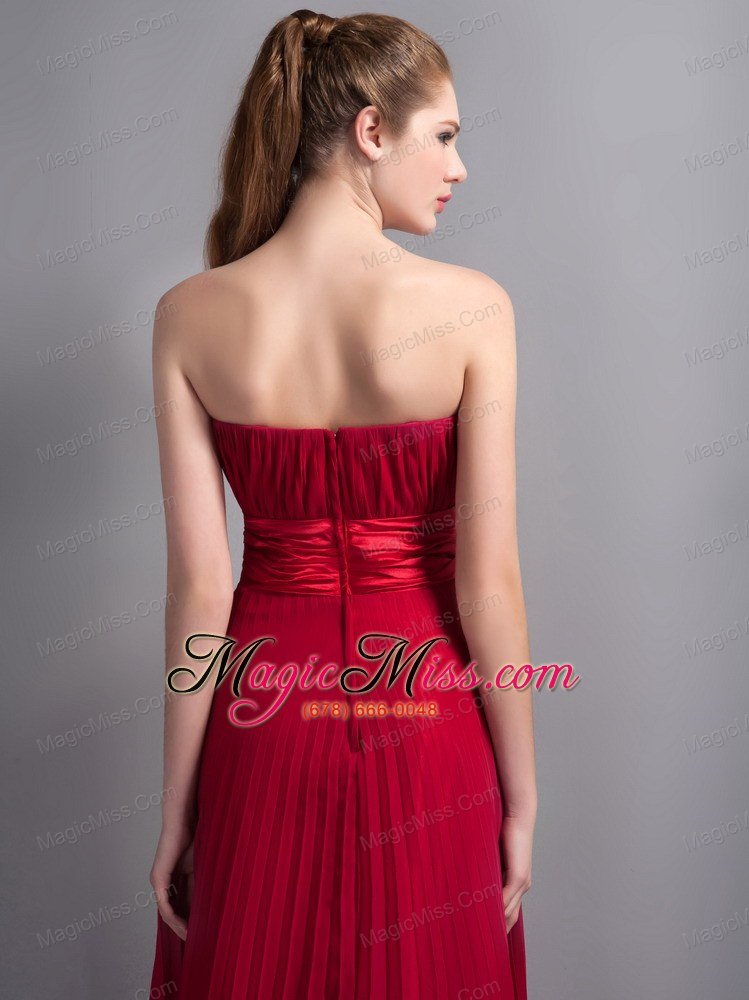 wholesale romantic red empire strapless bridesmaid dress chiffon pleat floor-length