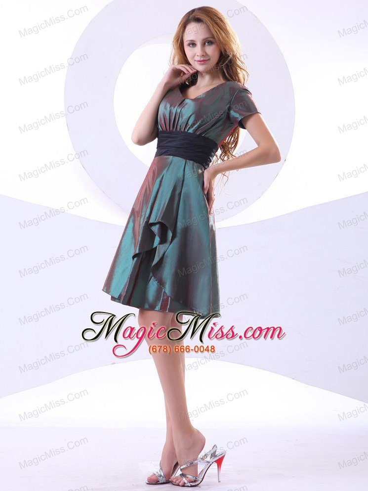 wholesale v-neck knee-length short sleeves a-line taffeta 2013 prom dress