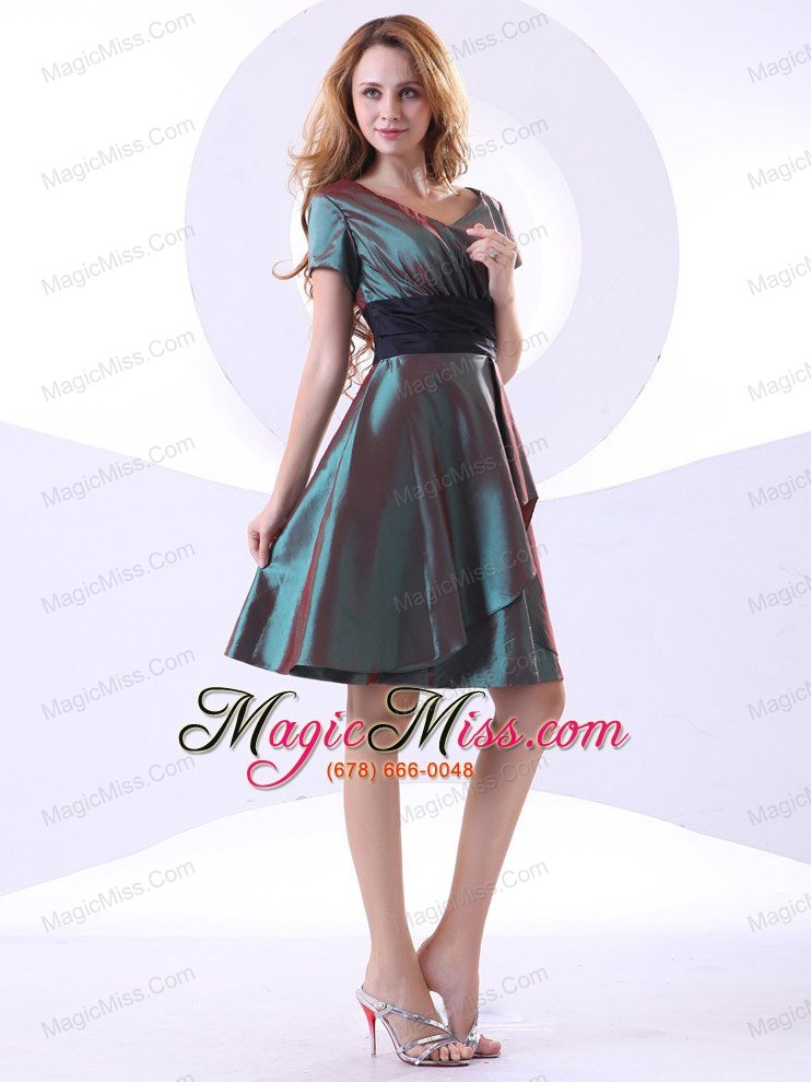 wholesale v-neck knee-length short sleeves a-line taffeta 2013 prom dress