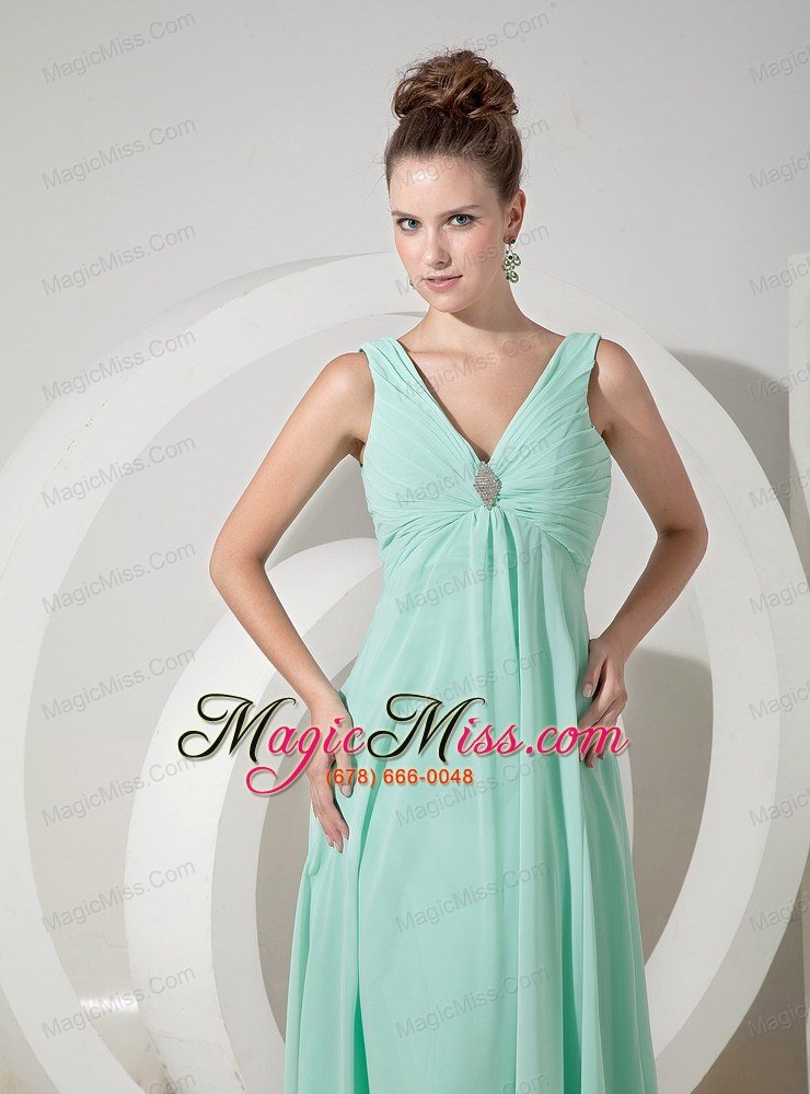 wholesale apple green empire v-neck floor-length chiffon beading prom / evening dress