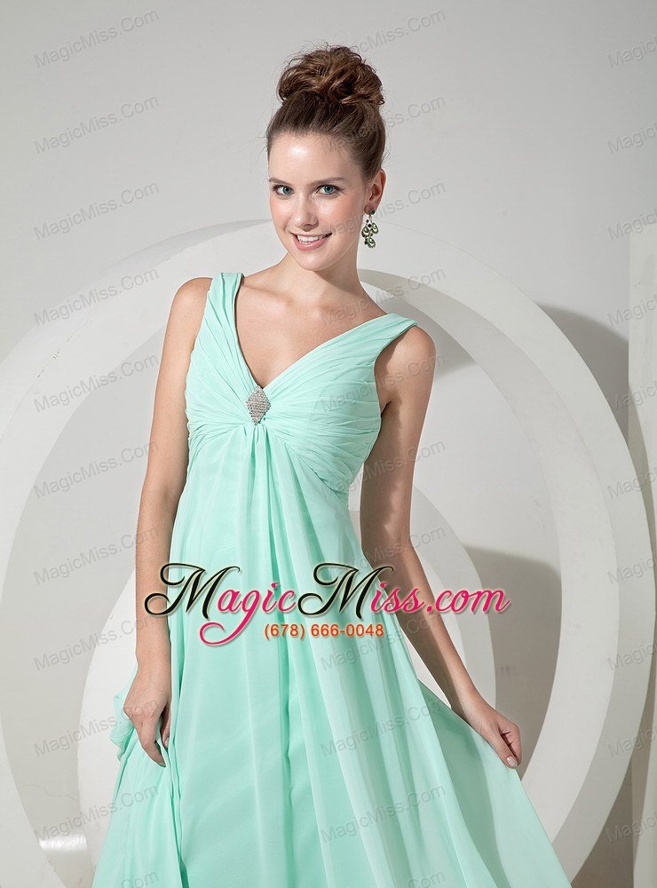 wholesale apple green empire v-neck floor-length chiffon beading prom / evening dress