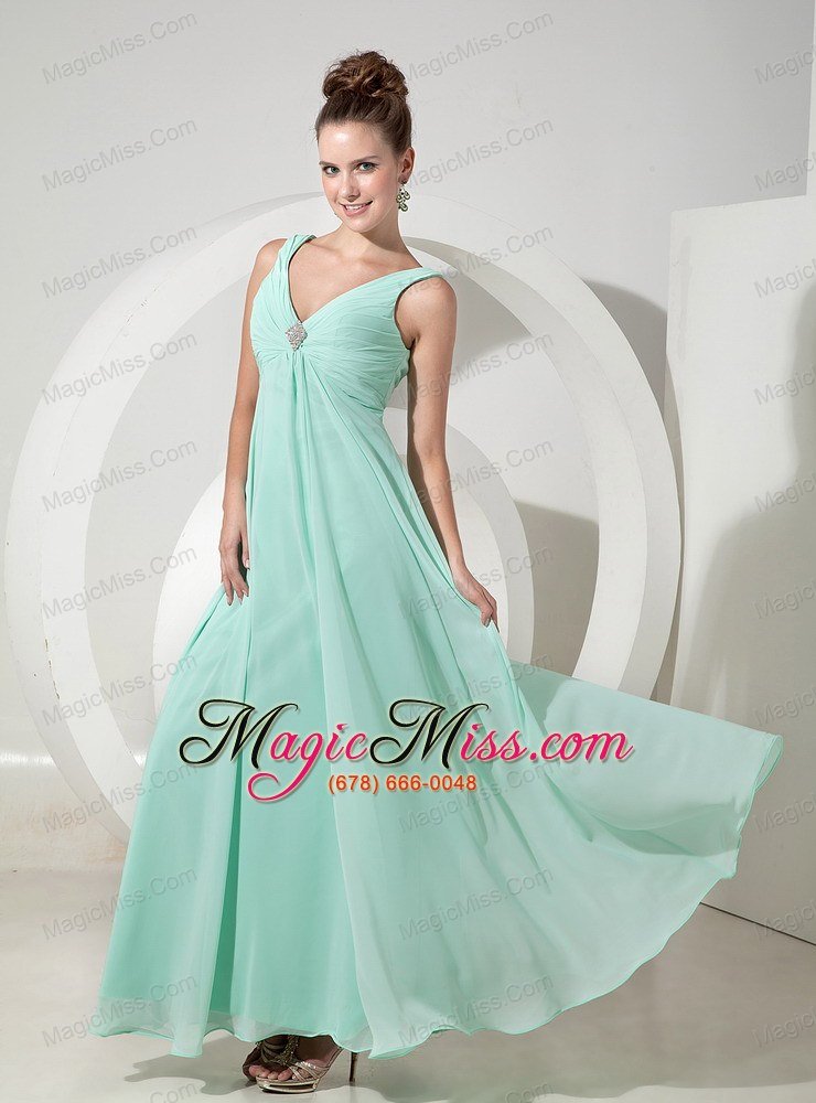 wholesale apple green empire v-neck floor-length chiffon beading prom / evening dress