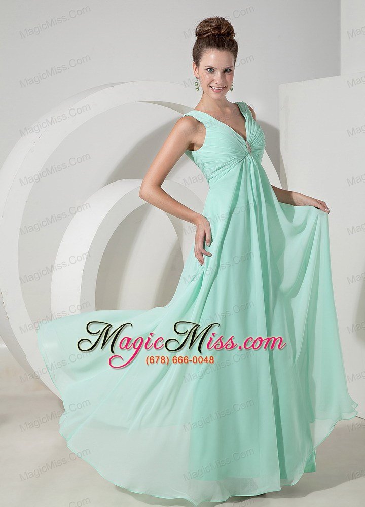 wholesale apple green empire v-neck floor-length chiffon beading prom / evening dress