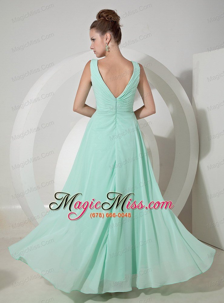 wholesale apple green empire v-neck floor-length chiffon beading prom / evening dress