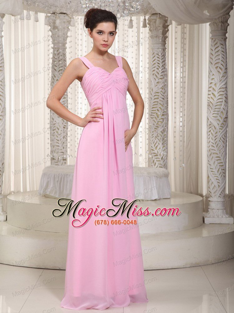 wholesale baby pink empire straps floor-length chiffon ruched prom dress