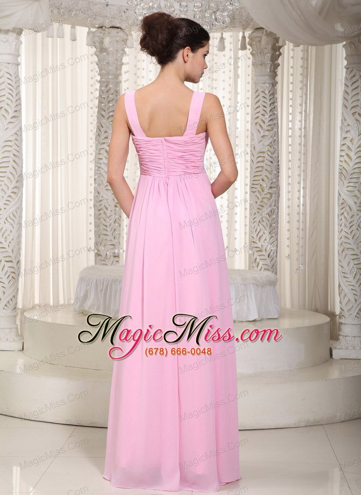 wholesale baby pink empire straps floor-length chiffon ruched prom dress