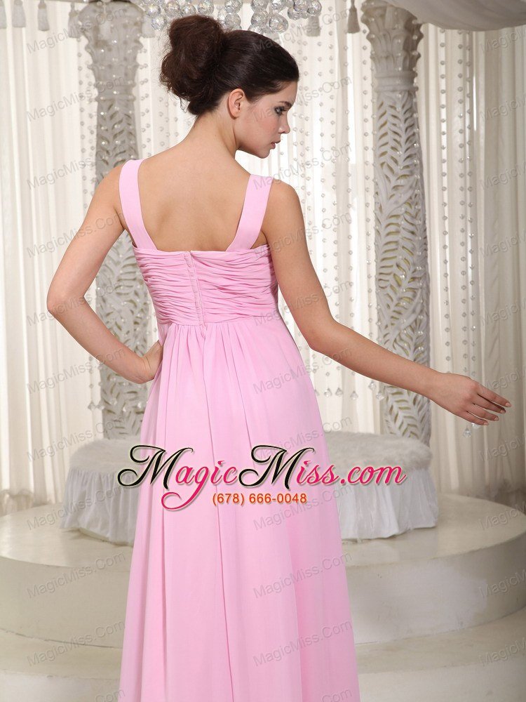 wholesale baby pink empire straps floor-length chiffon ruched prom dress