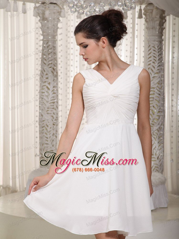 wholesale white empire v-neck mini-length chiffon prom dress