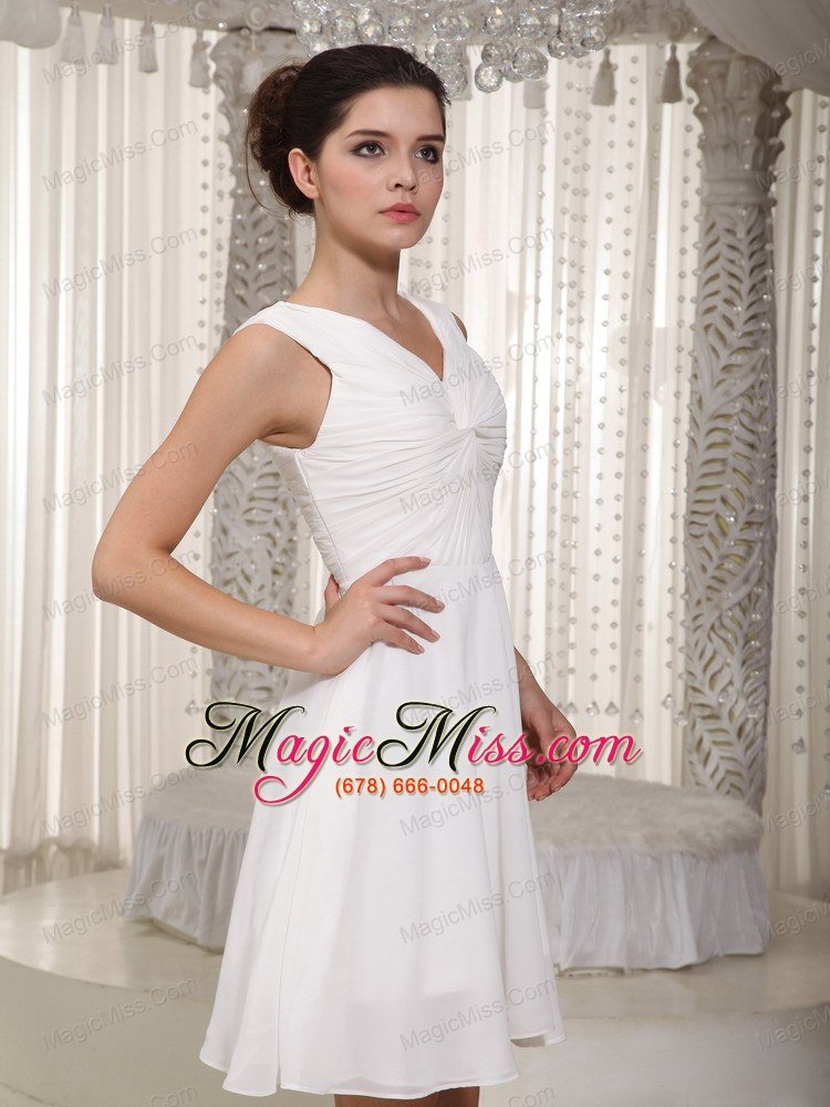 wholesale white empire v-neck mini-length chiffon prom dress