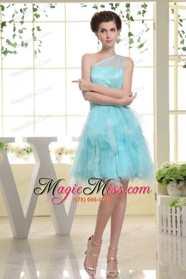 wholesale one shoulder baby blue and beading for prom dress with ruffles