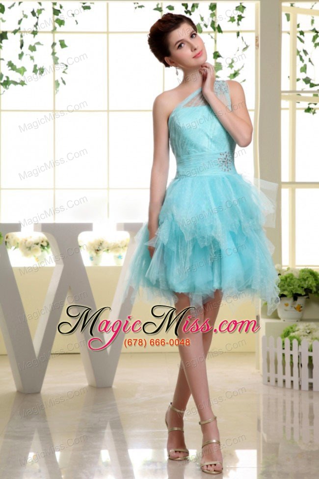 wholesale one shoulder baby blue and beading for prom dress with ruffles