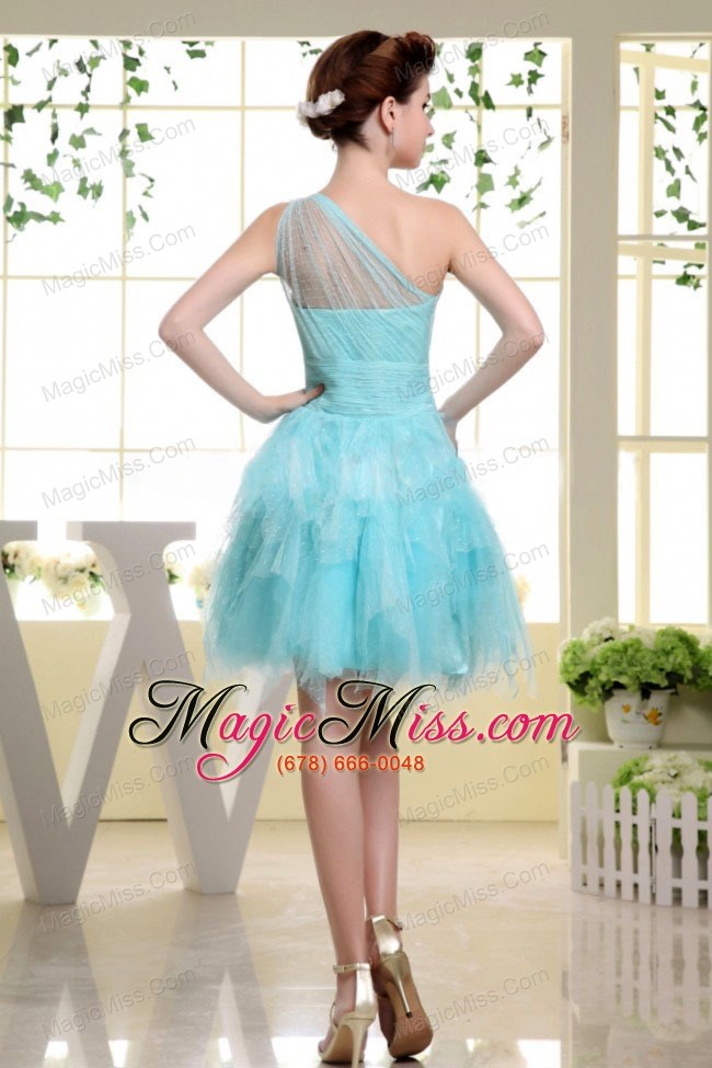 wholesale one shoulder baby blue and beading for prom dress with ruffles