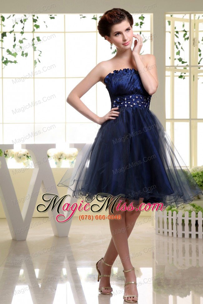 wholesale navy blue prom dress with beaded decorate waist