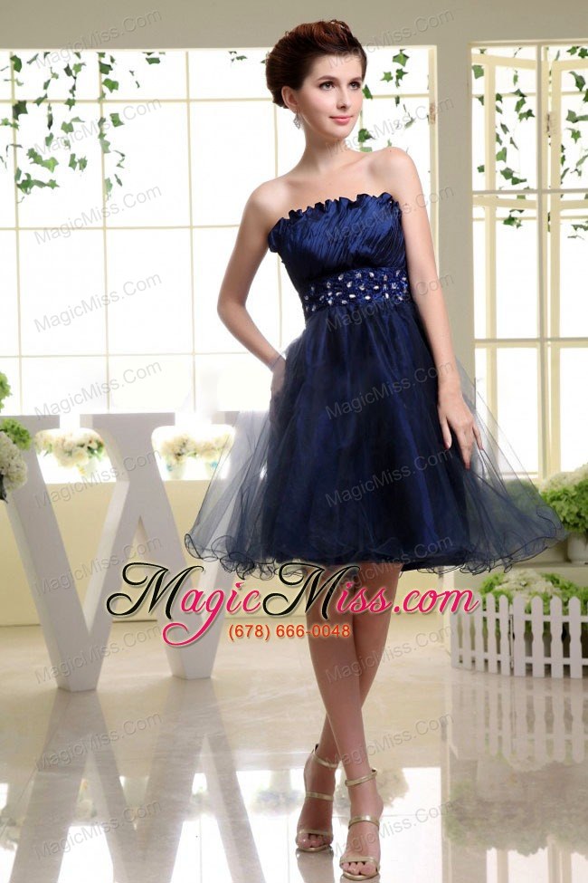 wholesale navy blue prom dress with beaded decorate waist