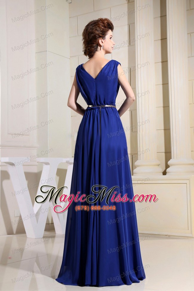 wholesale royal blue prom dress with v-neck chiffon