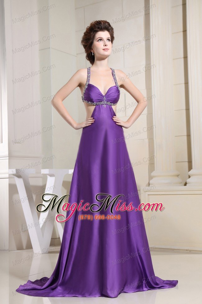 wholesale beaded decorate straps for purple custom made prom dress