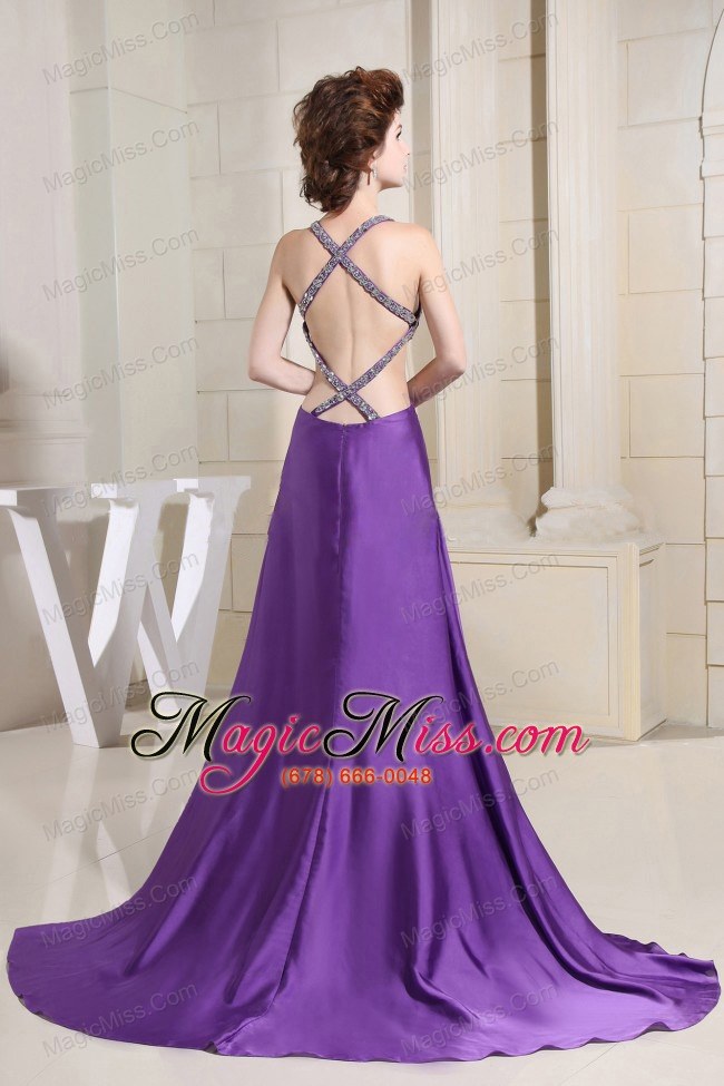 wholesale beaded decorate straps for purple custom made prom dress