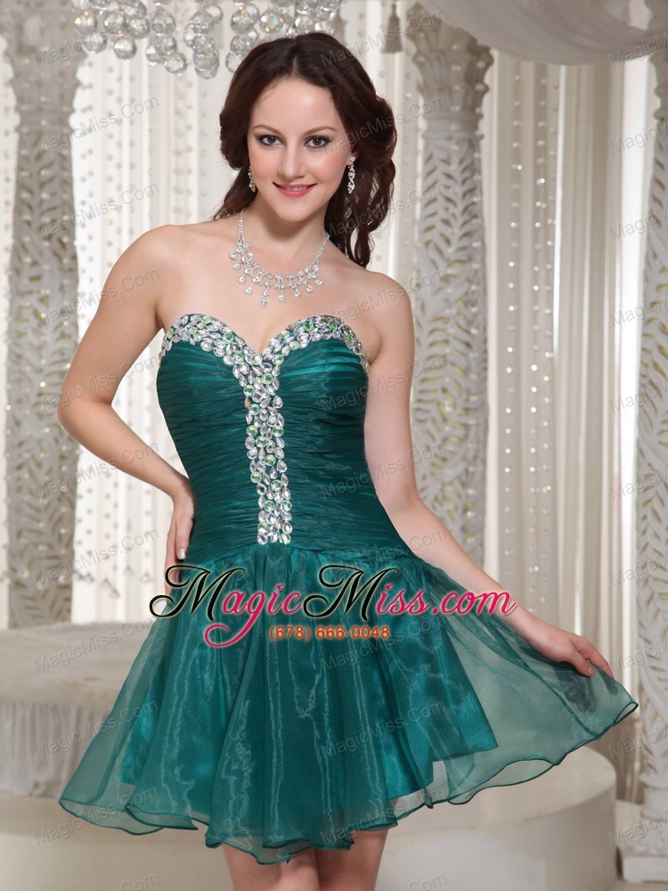 wholesale organza peacock green homecoming dress with rhinestones custom made