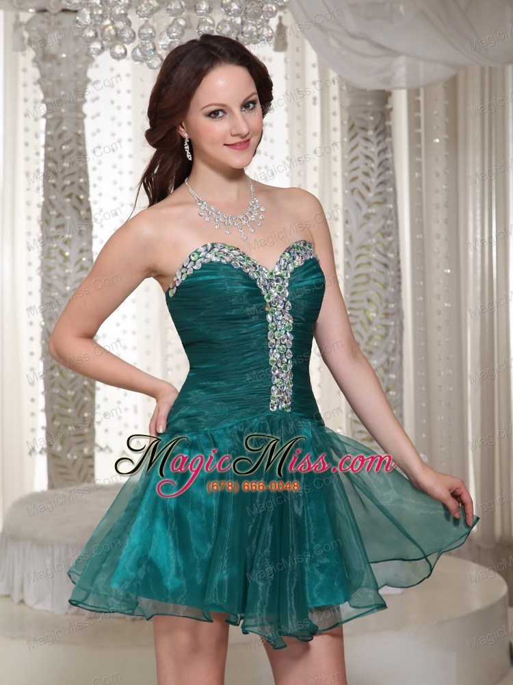 wholesale organza peacock green homecoming dress with rhinestones custom made