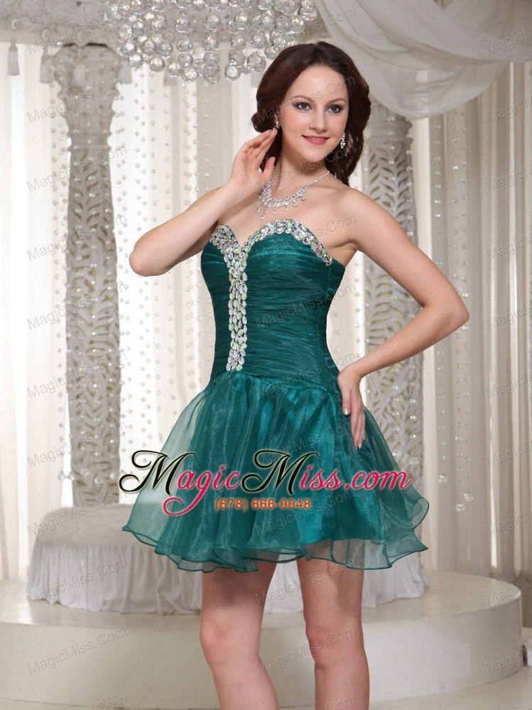 wholesale organza peacock green homecoming dress with rhinestones custom made