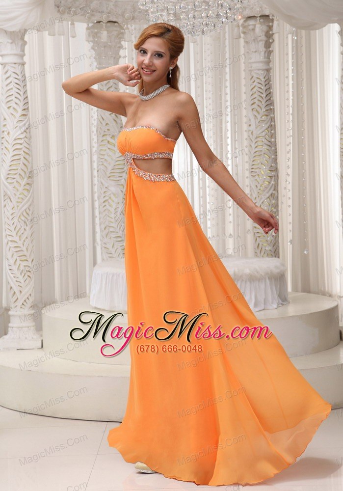 wholesale sexy orange empire prom / evening dress beaded decorate bust chiffon custom made