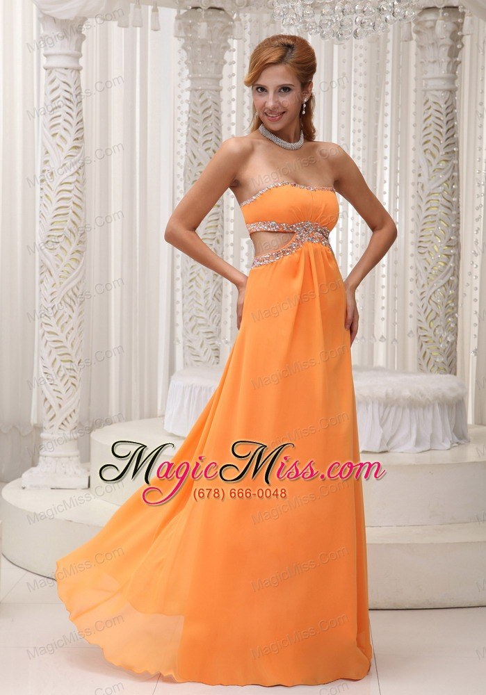 wholesale sexy orange empire prom / evening dress beaded decorate bust chiffon custom made