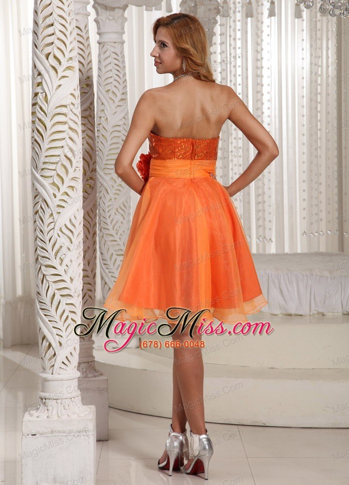 wholesale organza hand made flower belt beautiful sequins decorate bust homecoming dress orange