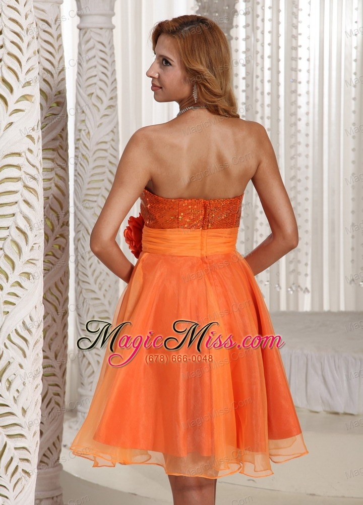 wholesale organza hand made flower belt beautiful sequins decorate bust homecoming dress orange