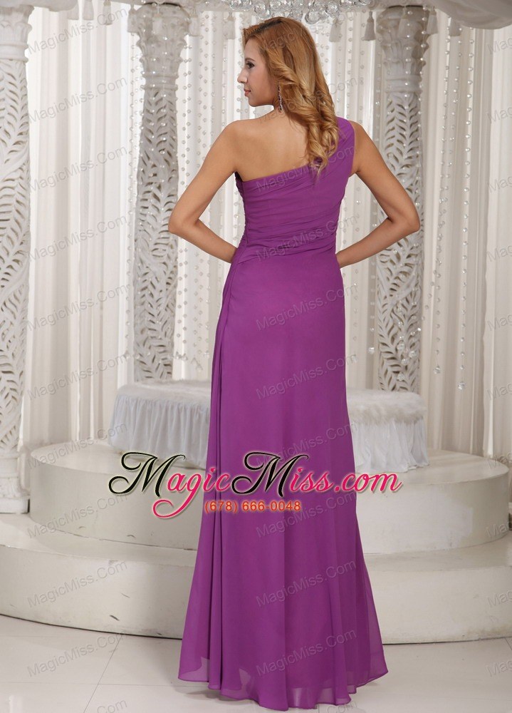 wholesale sexy high slit one shoulder long bridesmaid dress with fuchsia chiffon