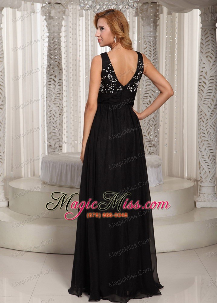 wholesale v-neck beaded bodice cheap prom celebrity dress black chiffon