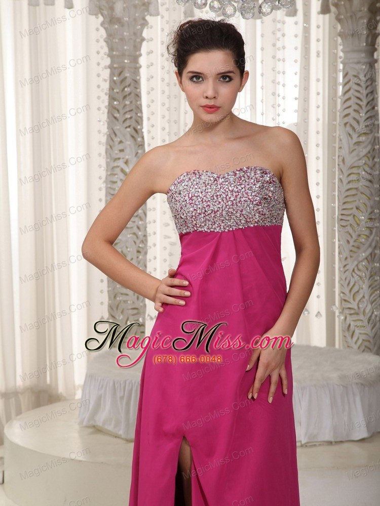 wholesale hot pink empire sweetheart floor-length chiffon beading prom dress