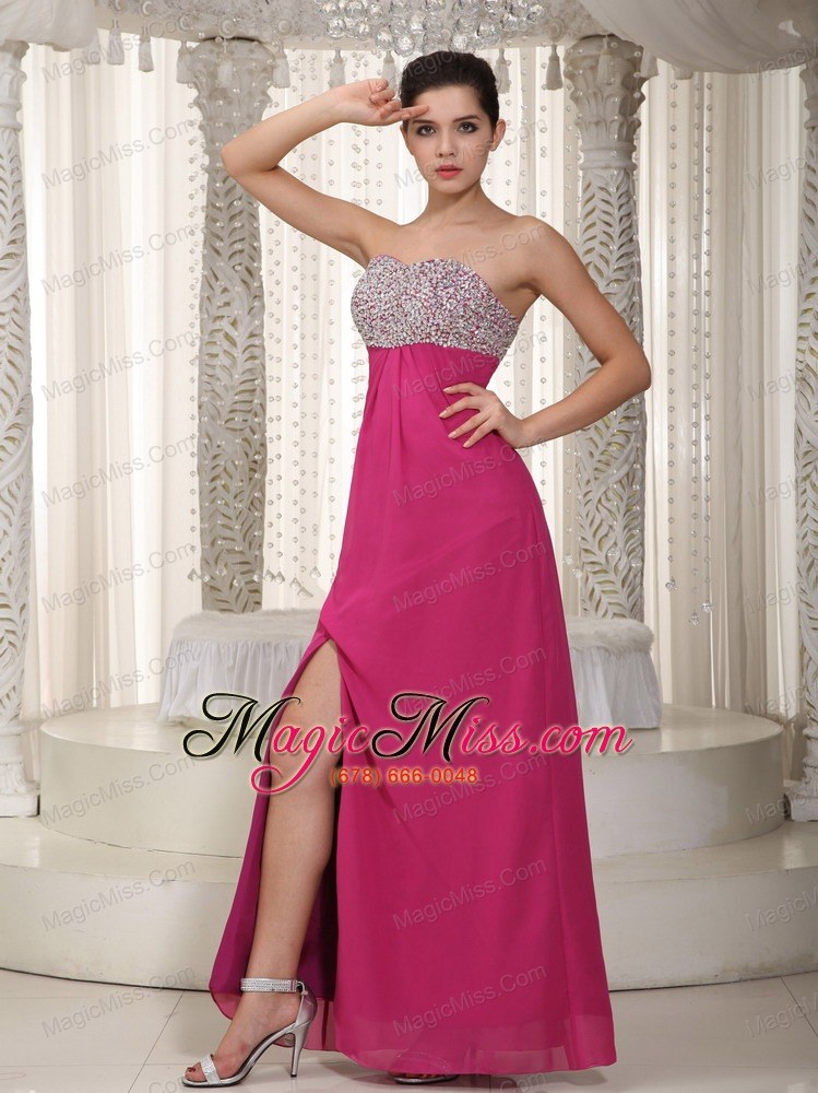 wholesale hot pink empire sweetheart floor-length chiffon beading prom dress