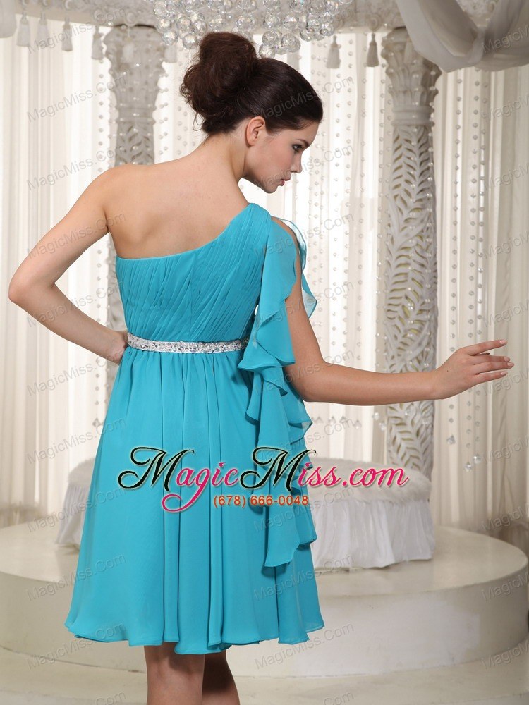 wholesale teal empire one shoulder mini-length chiffon beading prom dress