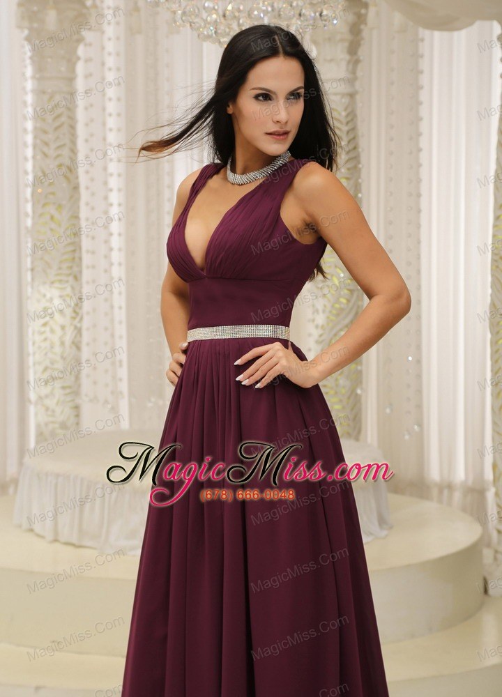 wholesale v-neck burgundy brush train for mother of the bride dress belt customize in montana