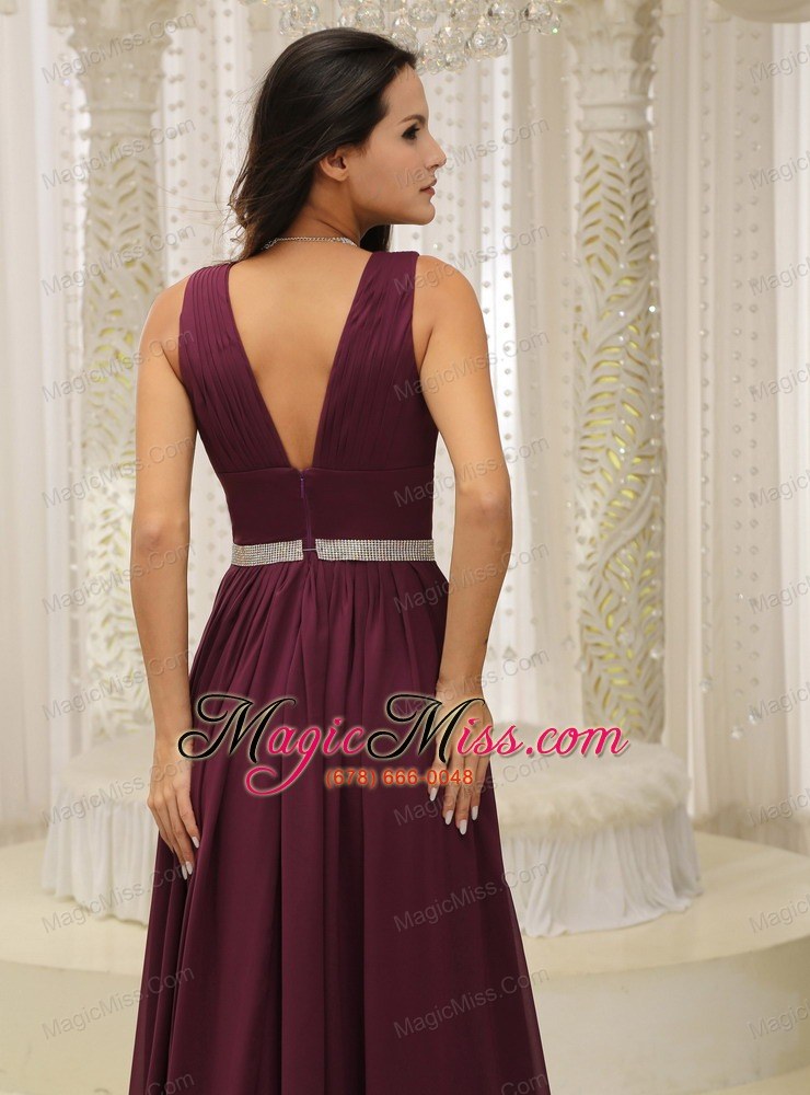 wholesale v-neck burgundy brush train for mother of the bride dress belt customize in montana