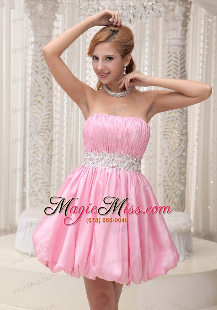 wholesale ruched bodice sash with beading lovely prom / cocktail dress for formal evening pink taffeta and mini-length