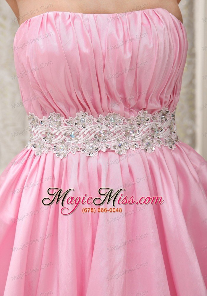 wholesale ruched bodice sash with beading lovely prom / cocktail dress for formal evening pink taffeta and mini-length