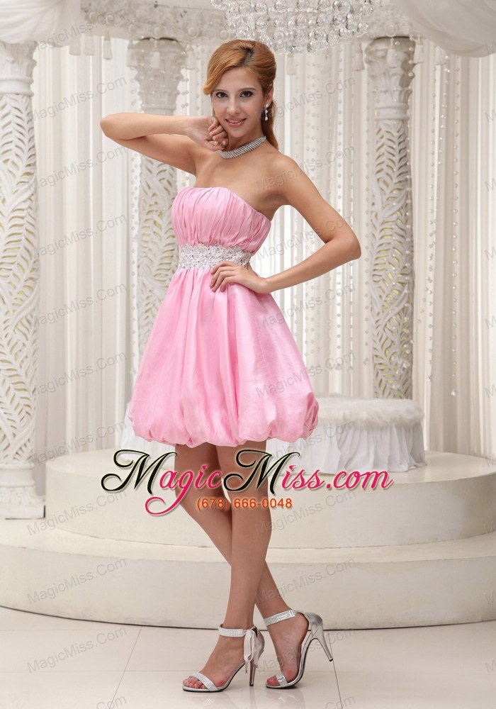 wholesale ruched bodice sash with beading lovely prom / cocktail dress for formal evening pink taffeta and mini-length