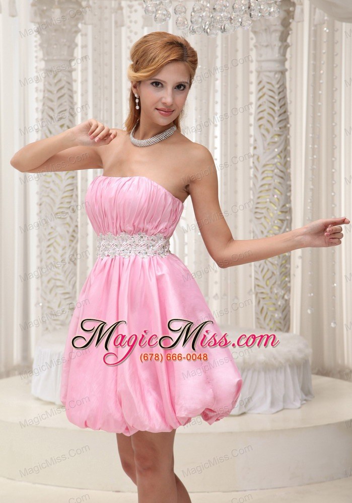 wholesale ruched bodice sash with beading lovely prom / cocktail dress for formal evening pink taffeta and mini-length