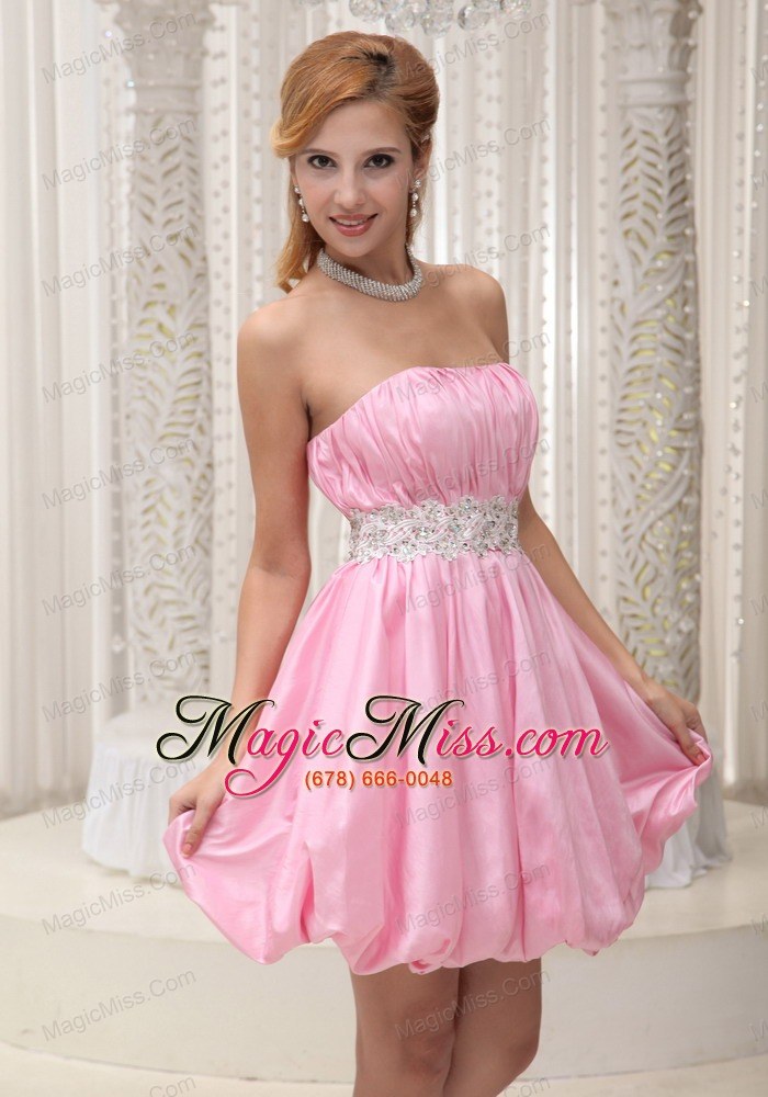 wholesale ruched bodice sash with beading lovely prom / cocktail dress for formal evening pink taffeta and mini-length